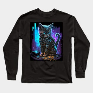 cute cyberpunk cat kitten Long Sleeve T-Shirt